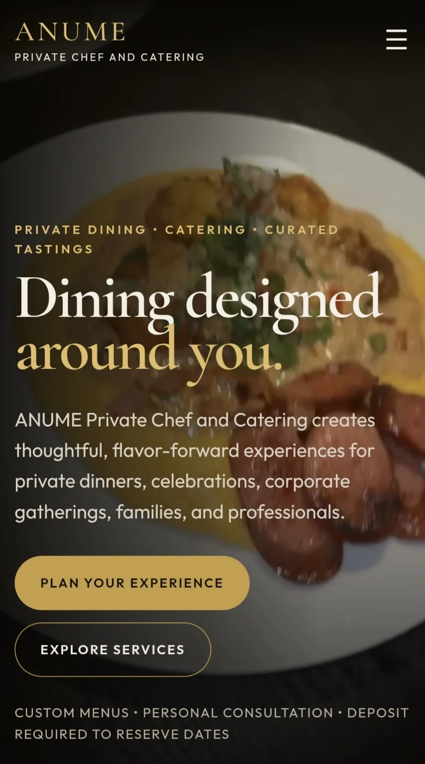 ANUME Private Chef & Catering website
