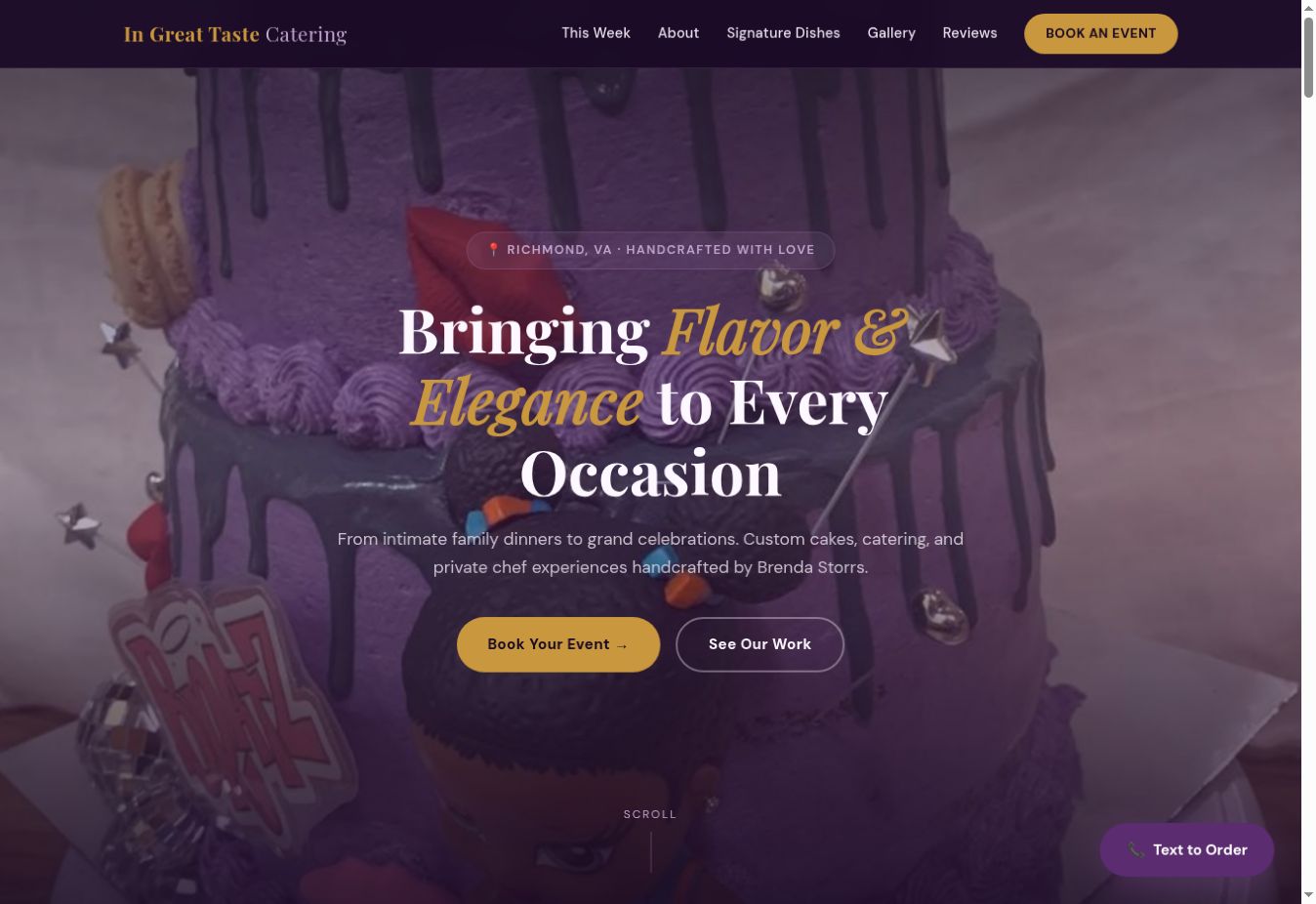 Desktop homepage of In Great Taste Catering