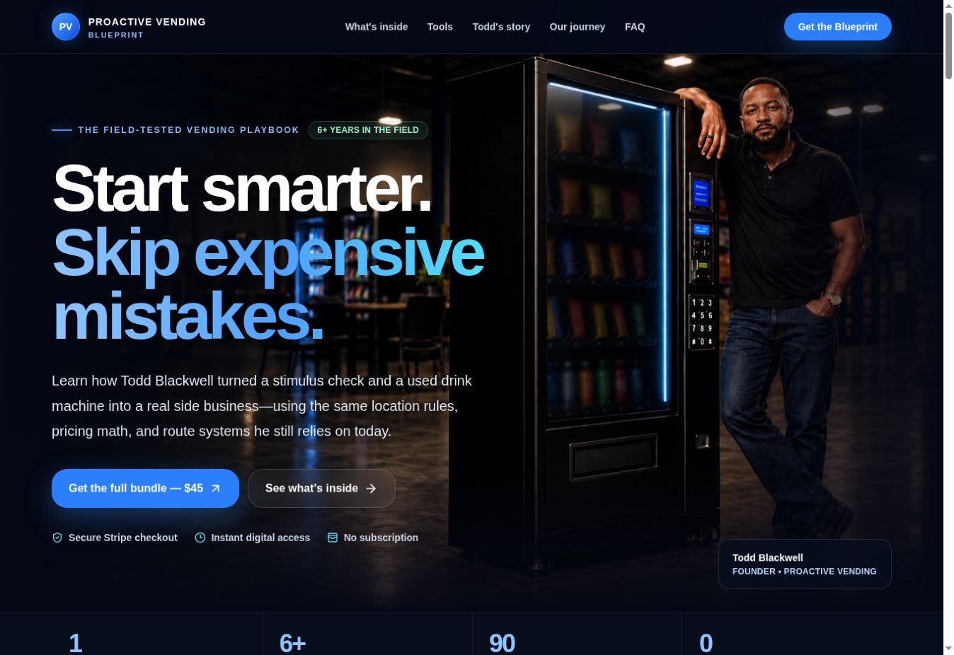 Desktop homepage of Proactive Vending Blueprint